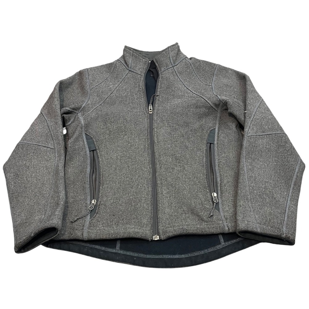 REI Fleece Jacket Womens S Gray Wool Blend Full Zip Mock Neck Outdoor Coat
